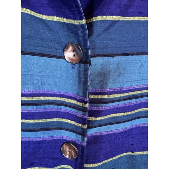 Vintage Chico's Jacket Blazer Women's Size Medium 100% Silk Striped‎ Blue Y2K - Picture 7 of 11